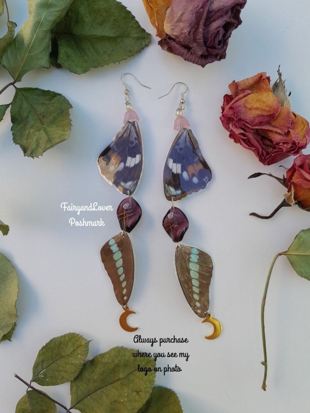 Fairycore Real Butterfly Wing Fairy earrings, Fairy costume accessory gift